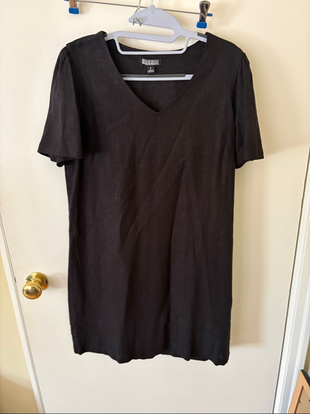 Black V-Neck Short Sleeve linen dress by Nicole Miller
